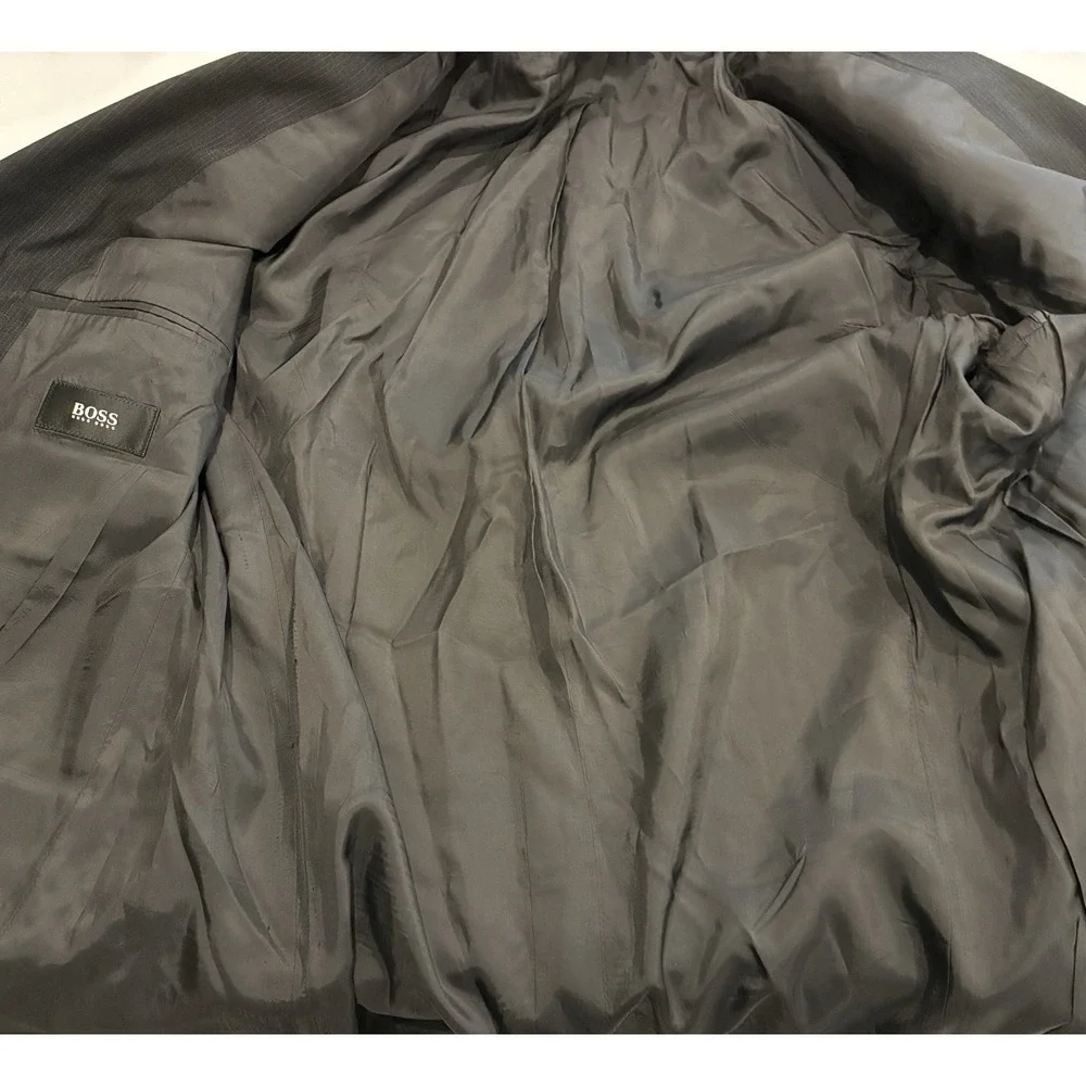 Vintage Hugo Boss Super 100s 100% Virgin Wool Jacket Mens 42R Black Micro Grid